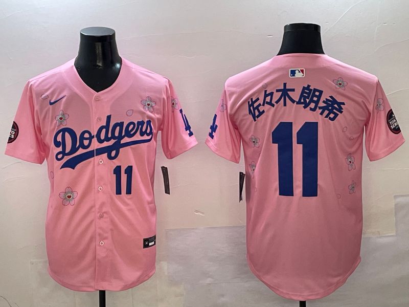 Men Los Angeles Dodgers #11 R.Sasaki Pink Sakura Edition 2025 Nike MLB Jersey style 5